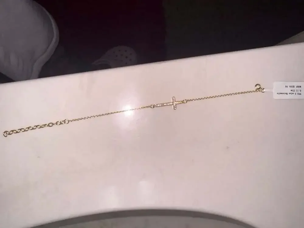 Moissanite Cross Bracelet 0.11 Ctw VVS1 D Color Gold Tone